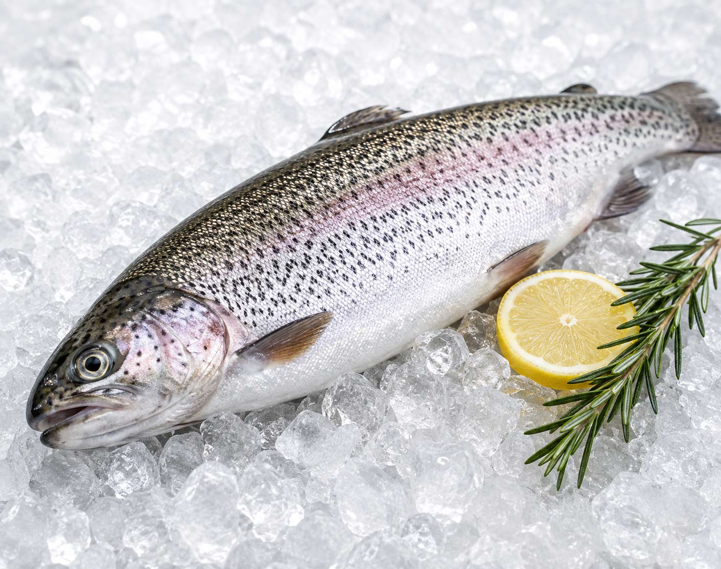 Fresh trout presented on ice