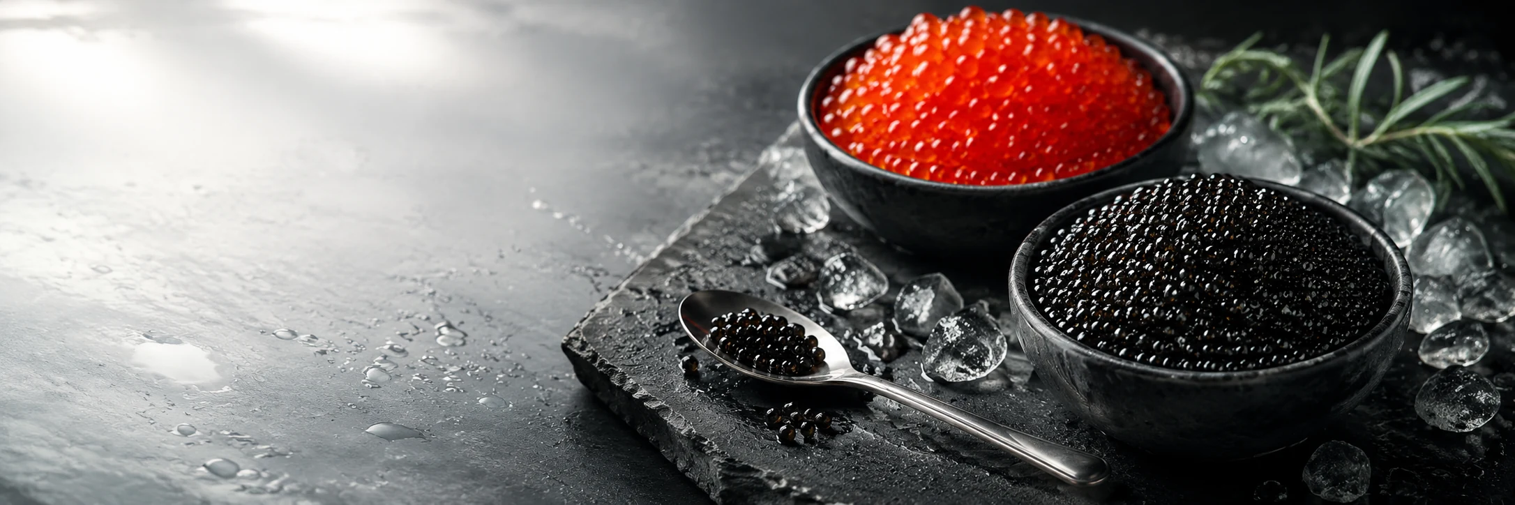 Luxury red and black caviar presentation